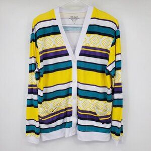 Vicki Wayne Y2K Boho Yellow Stripe Southwestern Festival Artsy‎ Cardigan Sweater